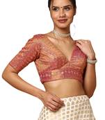 Salwar Studio Women's Rust Silk Blend Readymade Saree Blouse