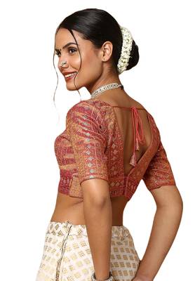 Salwar Studio Women's Rust Silk Blend Readymade Saree Blouse 2