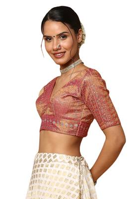 Salwar Studio Women's Rust Silk Blend Readymade Saree Blouse 3