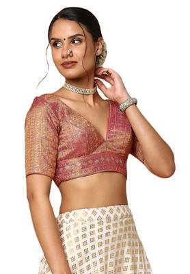 Salwar Studio Women's Rust Silk Blend Readymade Saree Blouse 4