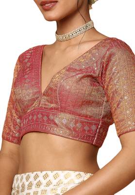 Salwar Studio Women's Rust Silk Blend Readymade Saree Blouse 5