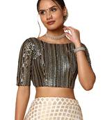 Salwar Studio Women's Black Silk Blend Readymade Saree Blouse