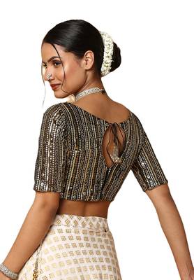 Salwar Studio Women's Black Silk Blend Readymade Saree Blouse 2