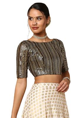 Salwar Studio Women's Black Silk Blend Readymade Saree Blouse 4
