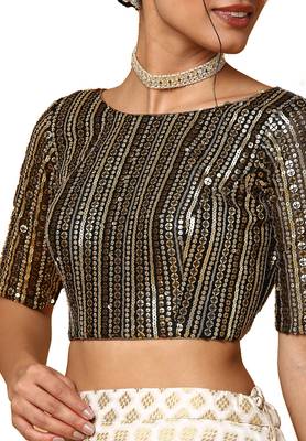 Salwar Studio Women's Black Silk Blend Readymade Saree Blouse 5