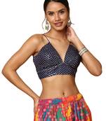 Salwar Studio Women's Navy Blue Silk Blend Readymade Saree Blouse