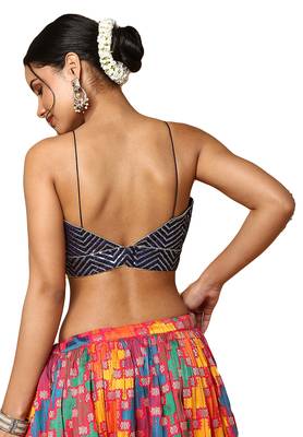 Salwar Studio Women's Navy Blue Silk Blend Readymade Saree Blouse 2