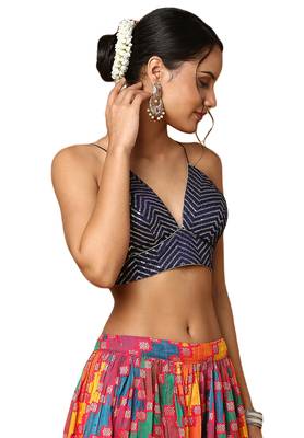 Salwar Studio Women's Navy Blue Silk Blend Readymade Saree Blouse 4