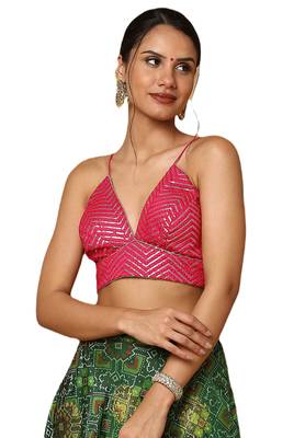 Pink and Silver Silk Sequin Work Readymade Blouse 1