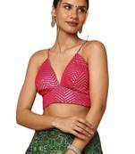 Pink and Silver Silk Sequin Work Readymade Blouse