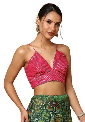 Pink and Silver Silk Sequin Work Readymade Blouse 4