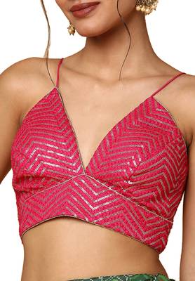 Pink and Silver Silk Sequin Work Readymade Blouse 5
