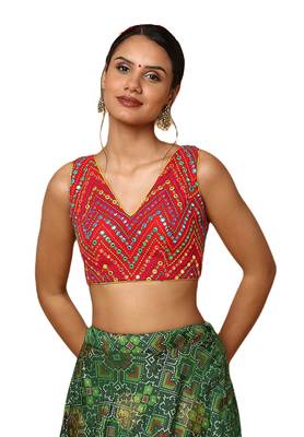 Salwar Studio Women's Red Silk Blend Readymade Saree Blouse 1