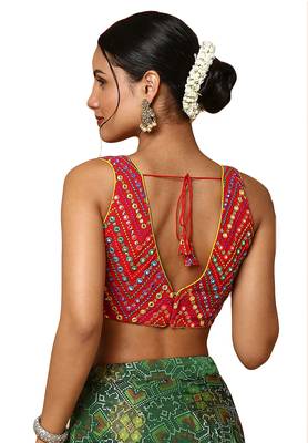 Salwar Studio Women's Red Silk Blend Readymade Saree Blouse 2