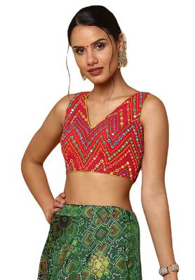 Salwar Studio Women's Red Silk Blend Readymade Saree Blouse 3