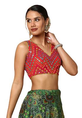 Salwar Studio Women's Red Silk Blend Readymade Saree Blouse 4