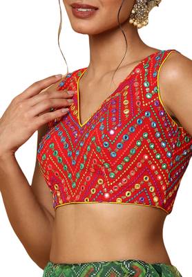Salwar Studio Women's Red Silk Blend Readymade Saree Blouse 5