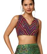 Salwar Studio Women's Wine Silk Blend Readymade Saree Blouse