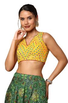 Salwar Studio Women's Yellow Silk Blend Readymade Saree Blouse