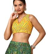 Salwar Studio Women's Yellow Silk Blend Readymade Saree Blouse