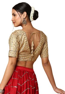 Golden Silk Silver Embroidered Readymade Blouse 2