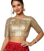 Salwar Studio Women's Gold Silk Blend Readymade Saree Blouse