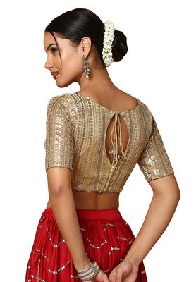 Salwar Studio Women's Gold Silk Blend Readymade Saree Blouse 2
