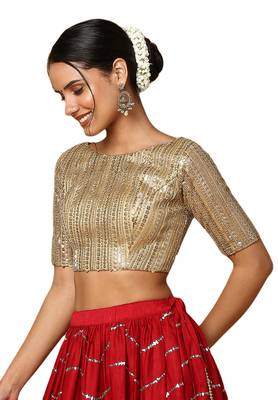 Salwar Studio Women's Gold Silk Blend Readymade Saree Blouse 3