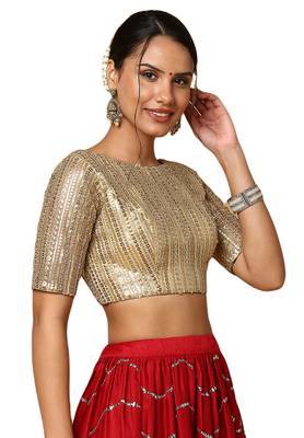 Salwar Studio Women's Gold Silk Blend Readymade Saree Blouse 4