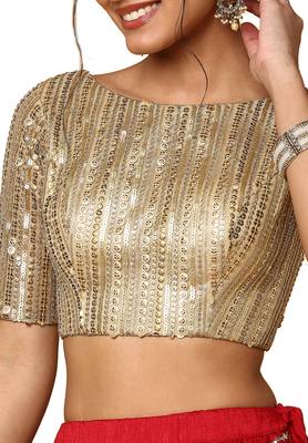 Salwar Studio Women's Gold Silk Blend Readymade Saree Blouse 5