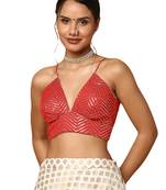 Salwar Studio Women's Red Silk Blend Readymade Saree Blouse