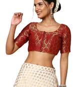 Salwar Studio Women's Maroon Silk Blend Readymade Saree Blouse