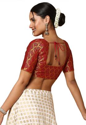 Salwar Studio Women's Maroon Silk Blend Readymade Saree Blouse 2