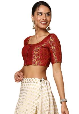 Salwar Studio Women's Maroon Silk Blend Readymade Saree Blouse 3