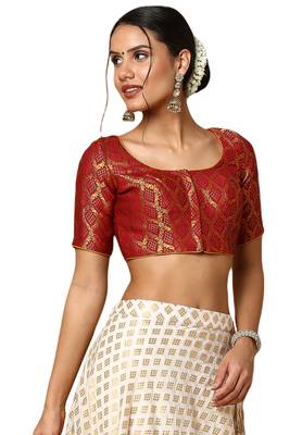 Salwar Studio Women's Maroon Silk Blend Readymade Saree Blouse 4
