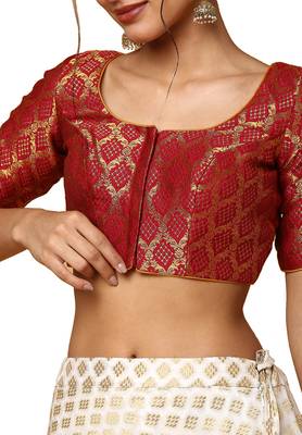 Salwar Studio Women's Maroon Silk Blend Readymade Saree Blouse 5