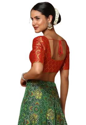 Salwar Studio Women's Red Silk Blend Readymade Saree Blouse 2