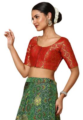 Salwar Studio Women's Red Silk Blend Readymade Saree Blouse 3