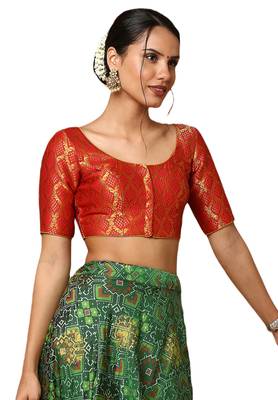 Salwar Studio Women's Red Silk Blend Readymade Saree Blouse 4