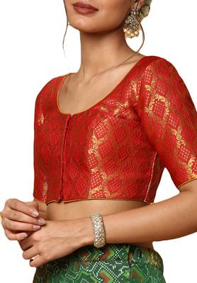 Salwar Studio Women's Red Silk Blend Readymade Saree Blouse 5