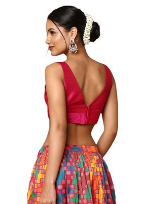 Maroon Silk Embroidered Sleeveless Blouse 2