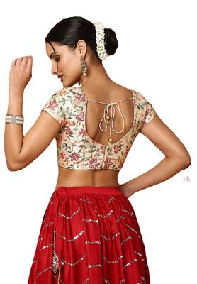 Salwar Studio Women's Gold Silk Blend Readymade Saree Blouse 2
