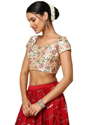 Salwar Studio Women's Gold Silk Blend Readymade Saree Blouse 3