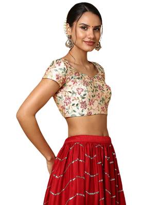 Salwar Studio Women's Gold Silk Blend Readymade Saree Blouse 4