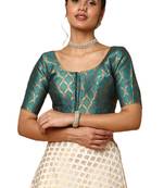 Salwar Studio Women's Rama Green Silk Blend Readymade Saree Blouse