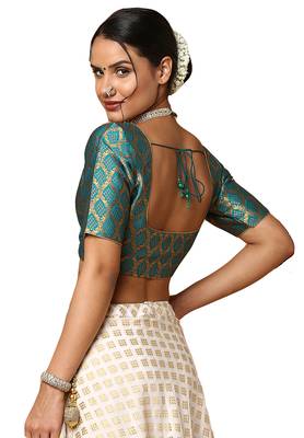 Salwar Studio Women's Rama Green Silk Blend Readymade Saree Blouse 2