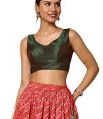 Salwar Studio Women's Bottle Green Silk Blend Readymade Saree Blouse