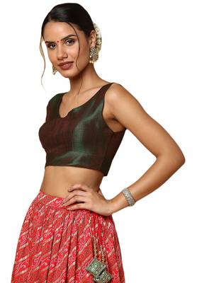 Salwar Studio Women's Bottle Green Silk Blend Readymade Saree Blouse 3