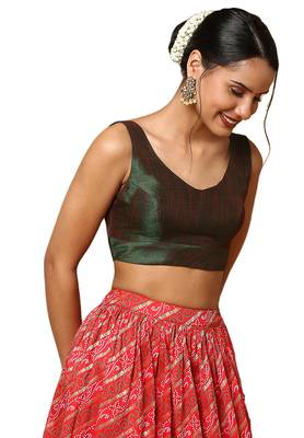 Salwar Studio Women's Bottle Green Silk Blend Readymade Saree Blouse 4