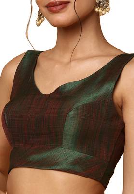 Salwar Studio Women's Bottle Green Silk Blend Readymade Saree Blouse 5